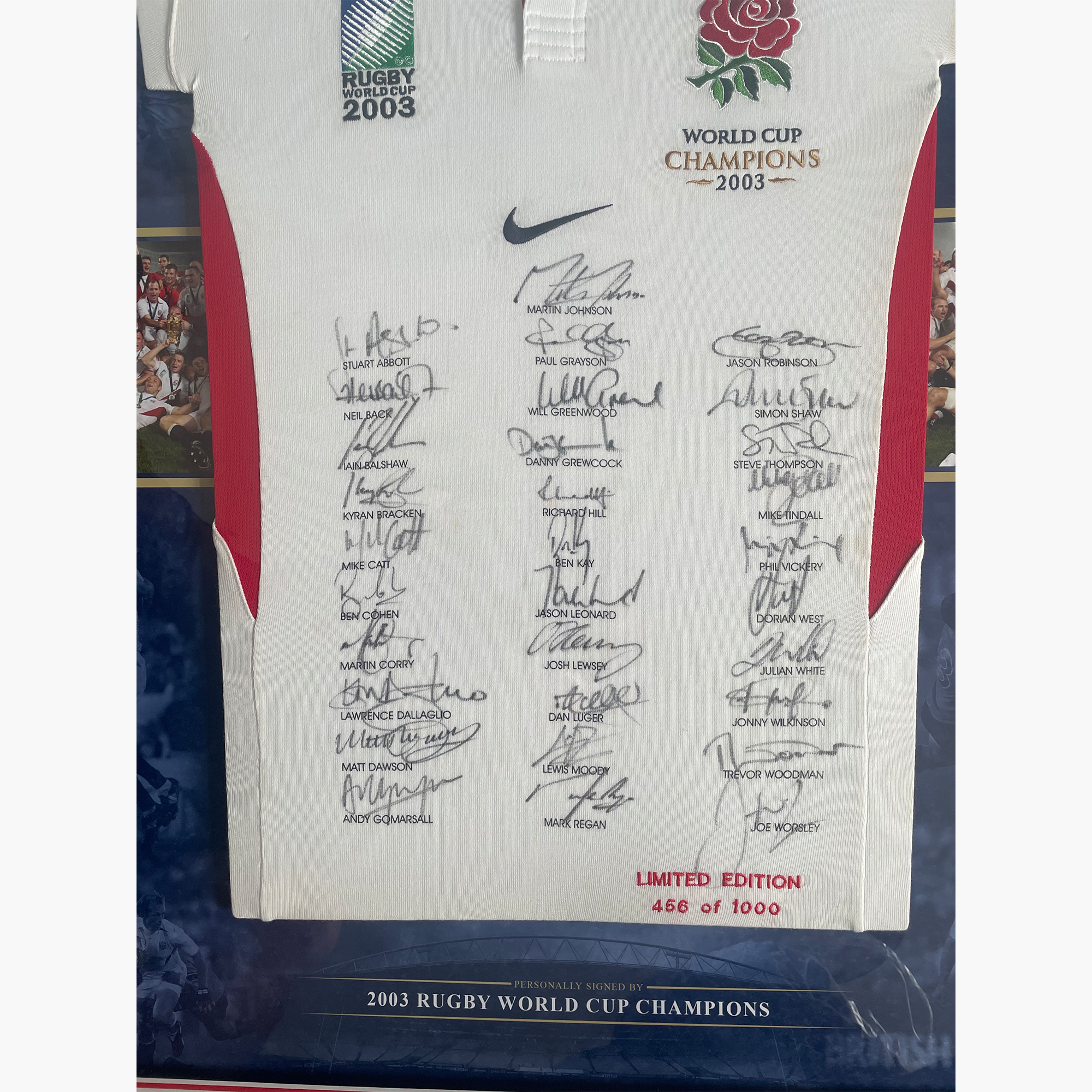 England Rugby 2003 World Cup Squad Signed Shirt Display – Full Team Autographs