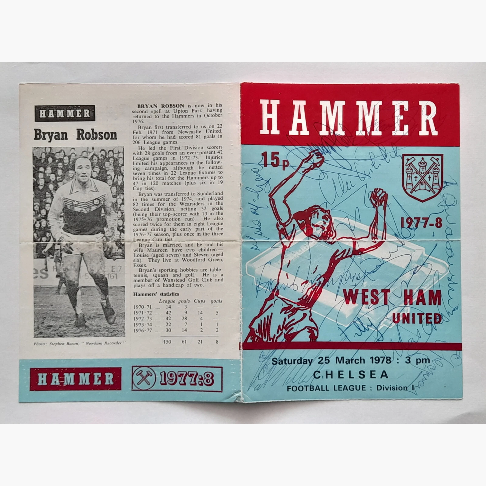 West Ham United Signed Matchday Programme – vs Chelsea, 25 March 1978