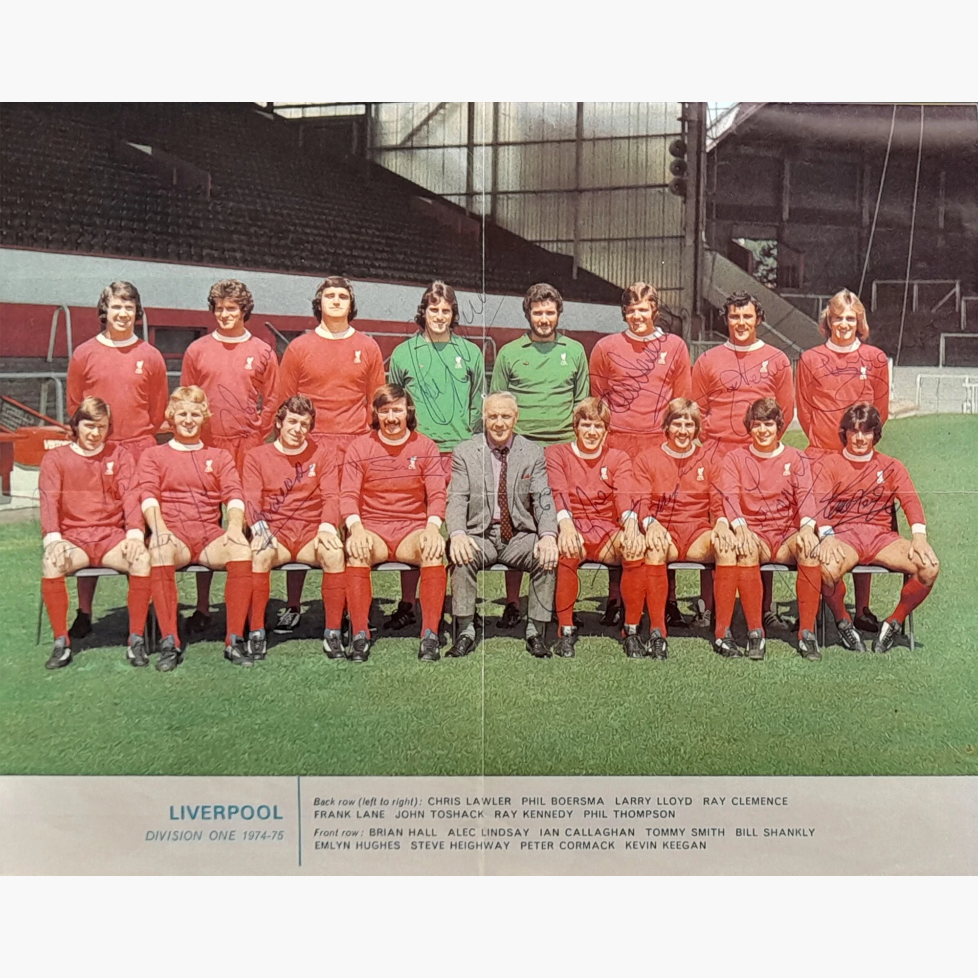 Liverpool 1974-75 Division One Squad Hand Signed Team Photo - 27.2cm x 21.8cm