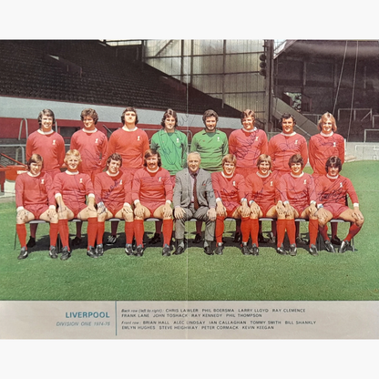 Liverpool 1974-75 Division One Squad Hand Signed Team Photo - 27.2cm x 21.8cm
