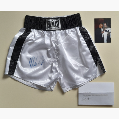 Mike Tyson Signed Boxing Trunks – Classic Everlast White Edition