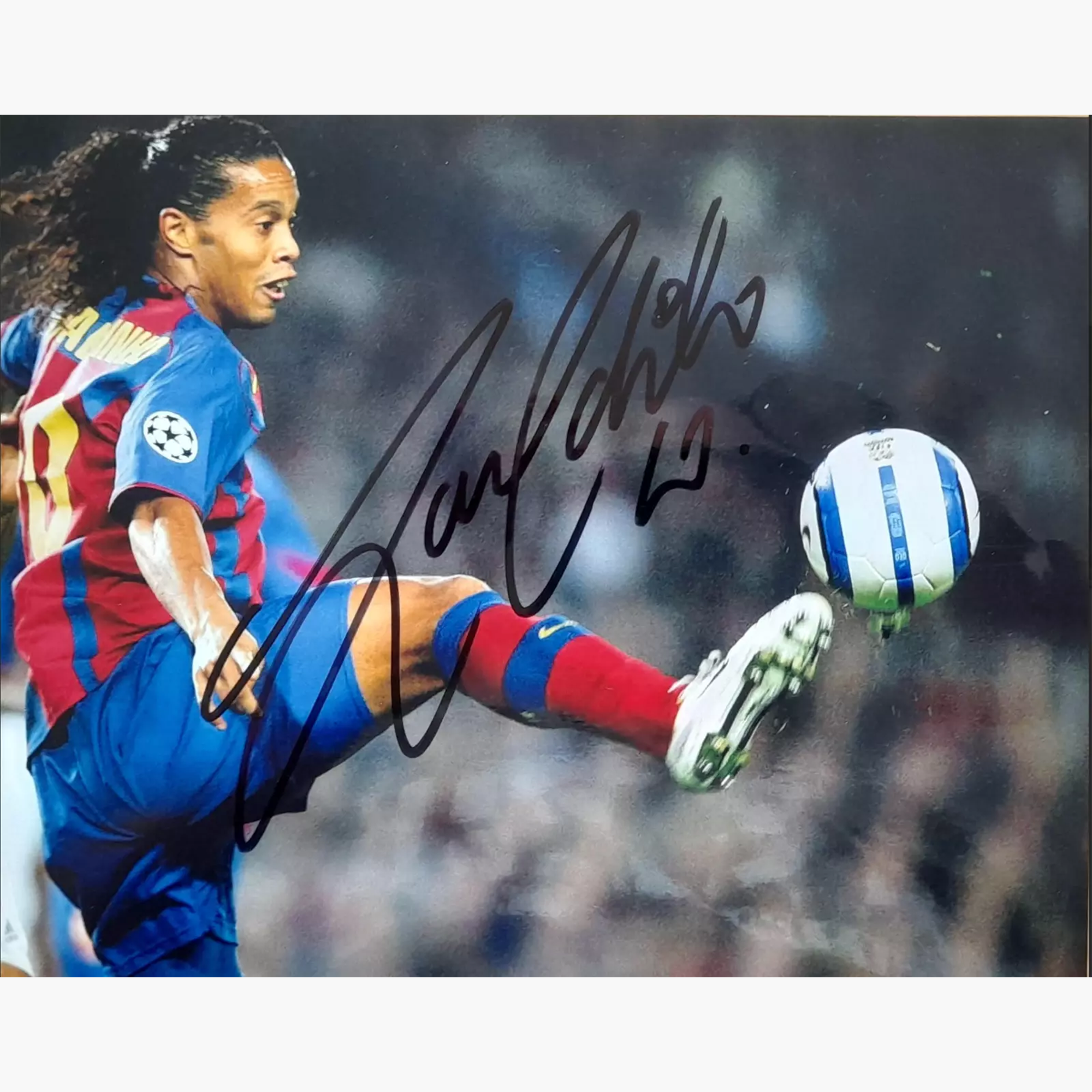Ronaldinho Signed Barcelona Colour Action Photo - 10" x 8"